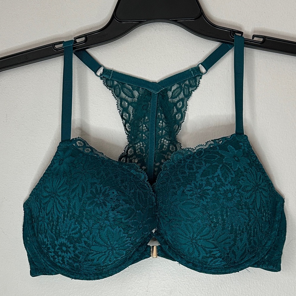 Auden Elegant Lace Teal Push-up Bra front closure size 38C